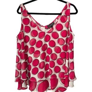 LANE BRYANT Tank Top Blouse Women's Size Plus 14 Polka Dot Cream Pink Sleeveless